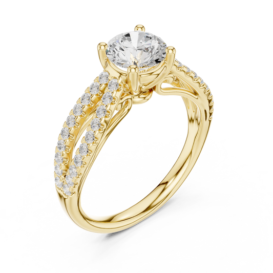 Round Cut Moissanite Diamond Pave Split Shank Engagement Ring - View 2