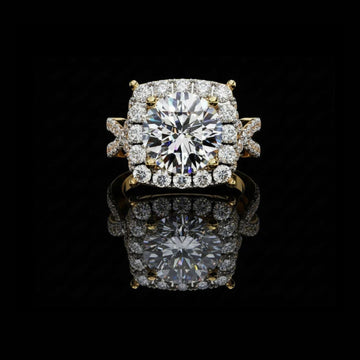 Round Halo Lab Diamond Ring with Princess Side Stones