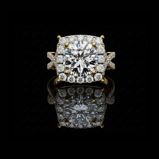 Round Halo Lab Diamond Ring with Princess Side Stones