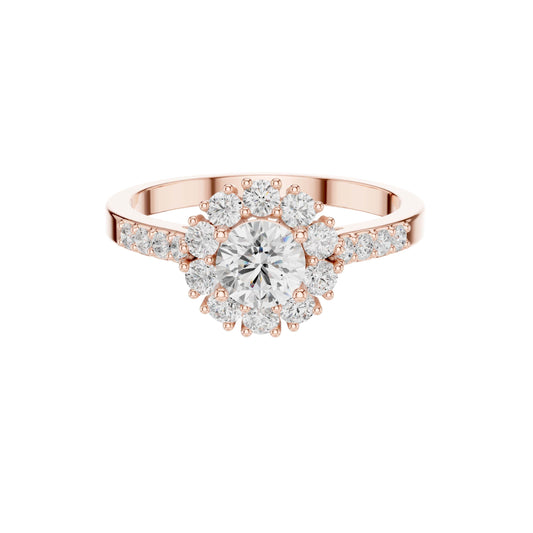 Halo Round Cut Moissanite Diamond Pave Engagement Ring - View 2