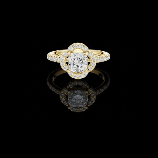 Round Moissanite Diamond Halo Pave Engagement Ring