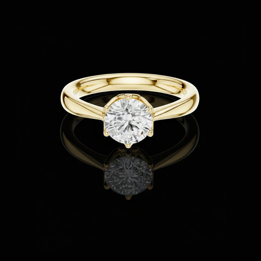 Round Cut Brilliant Solitaire Moissanite Diamond Ring Cathedral Setting