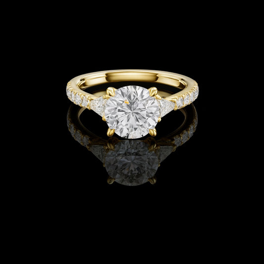 Round Cut Moissanite Diamond With Side Stone Pave Setting Ring