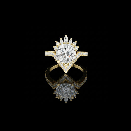 Round Cut Moissanite Diamond Cluster Engagement Ring with Crown Accents