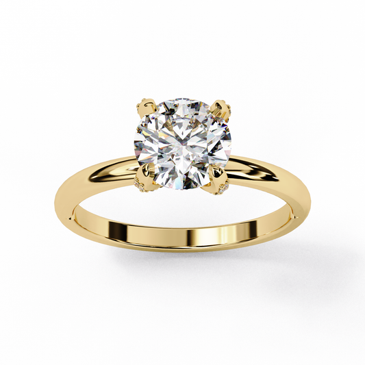 Round Cut Lab Diamond Brilliant Solitaire Engagement Ring with Plain Band - View 2