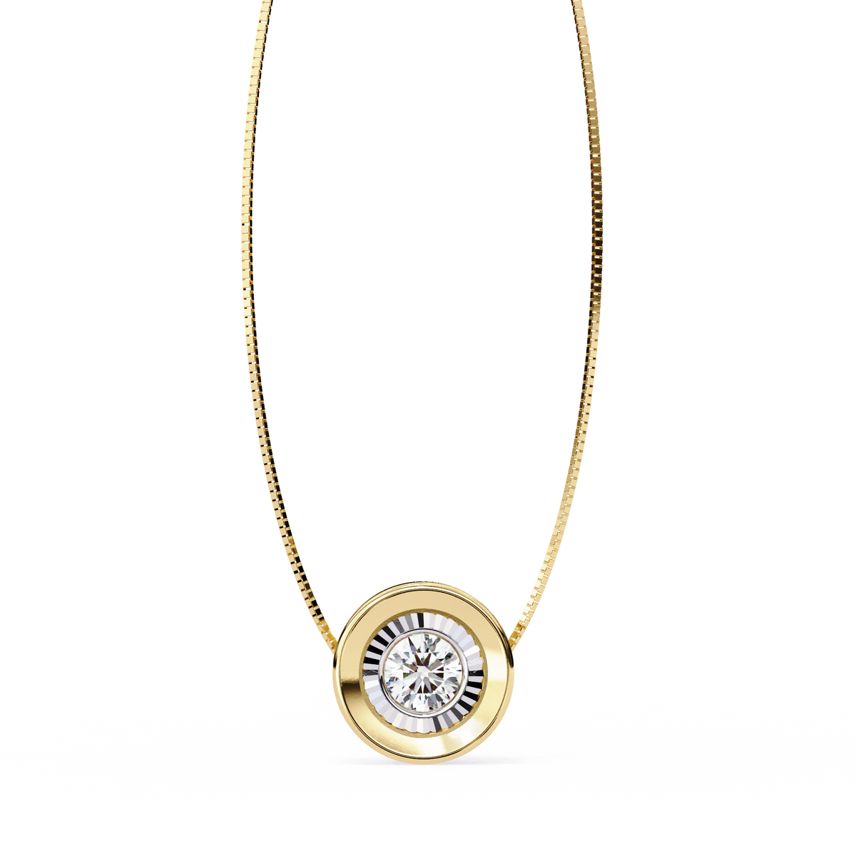 Round Moissanite Diamond Miracle Plate Bezel Set Circular Pendant - View 2