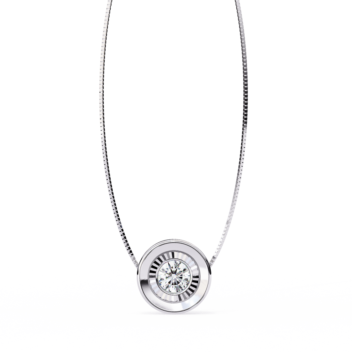 Round Moissanite Diamond Miracle Plate Bezel Set Circular Pendant - View 4