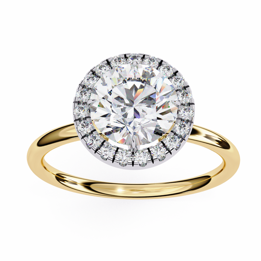 Round Cut Halo Lab Diamond Engagement Ring with Slim Band - View 2