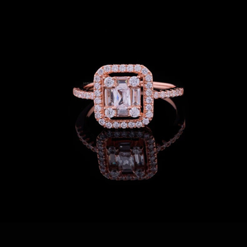 Emerald Cut Halo Lab Diamond with Baguette Diamond Accents Ring