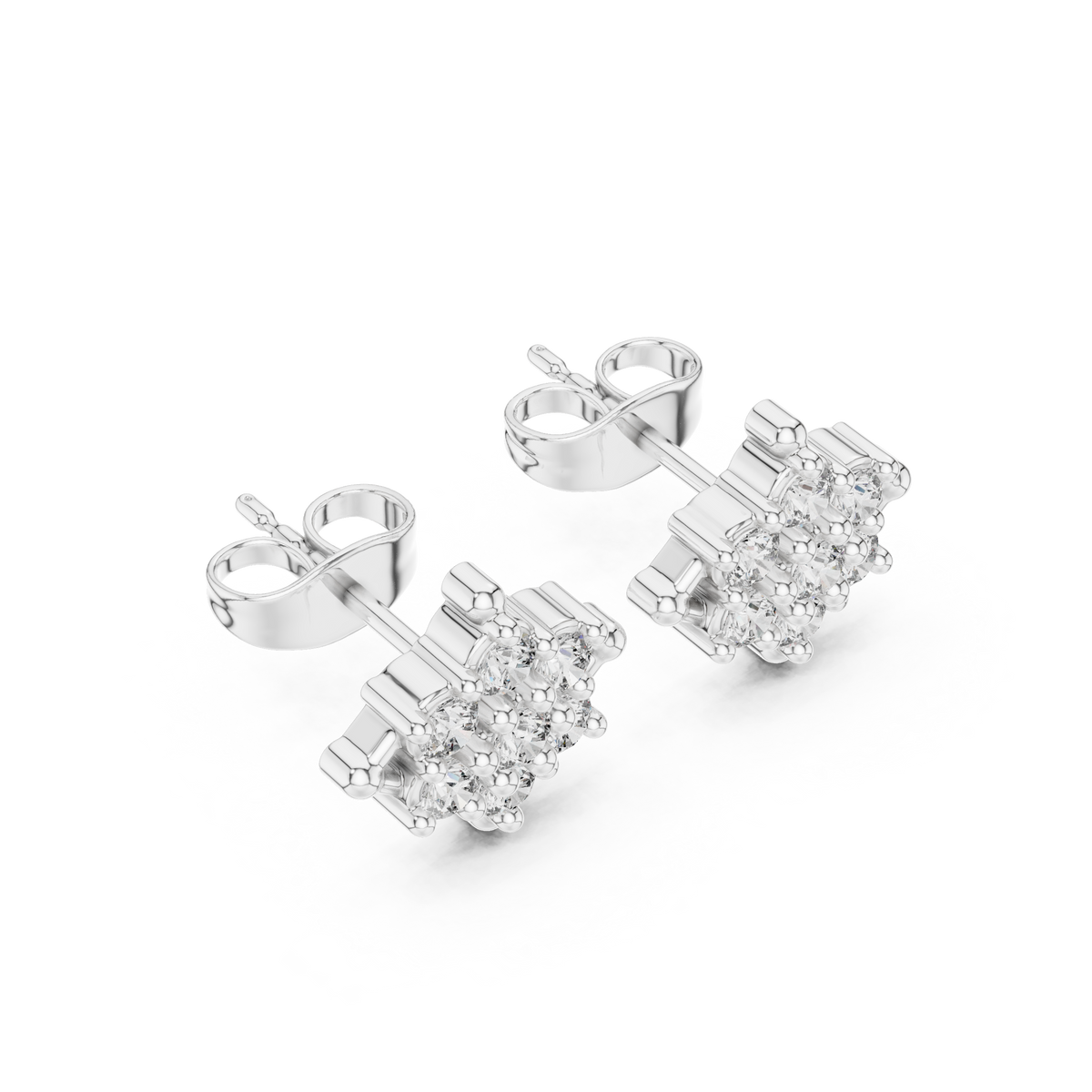 Elegant Round Lab Diamond Cluster Stud Earrings with Round Floral Inspired Design - View 6