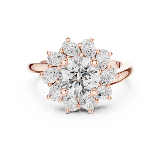 Round Brilliant Moissanite Diamond Floral Cluster Engagement Ring - View 2