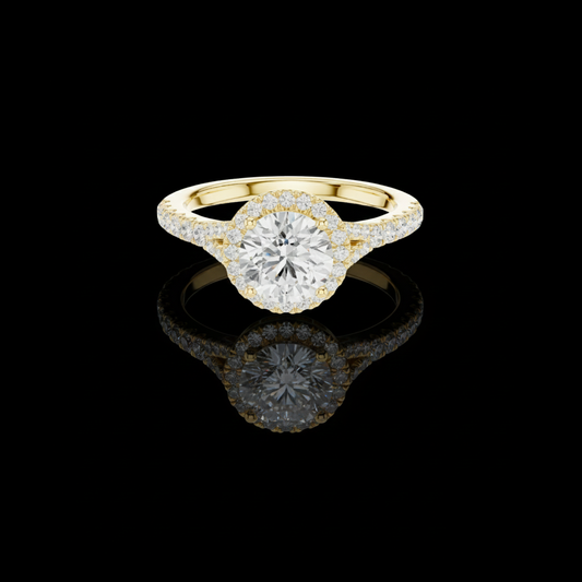 Round Halo Lab Grown Diamond with Pave Band Ring