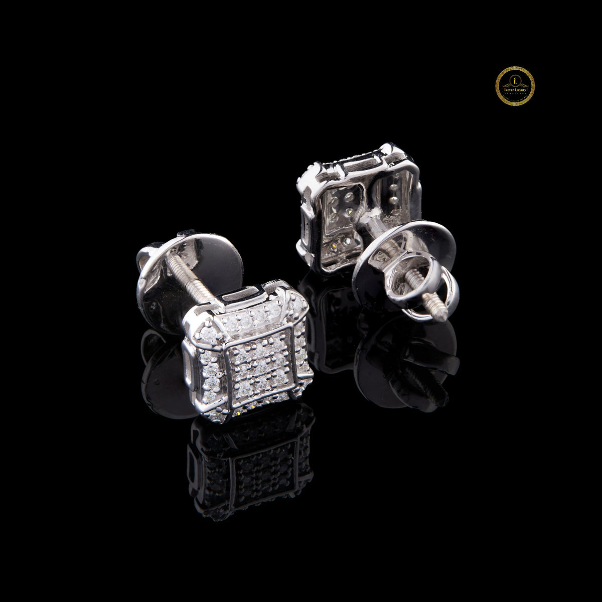 Cluster Round Cut Lab Diamond Stud Earrings Pave Square Design - View 4