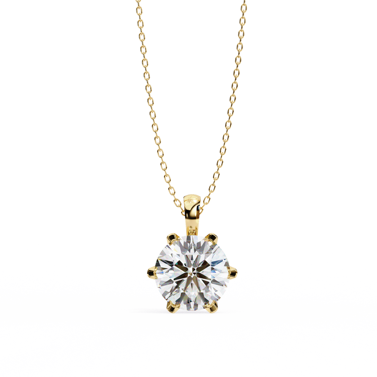 Round Lab Grown Diamond Solitaire Pendant with Six Prong Setting - View 2