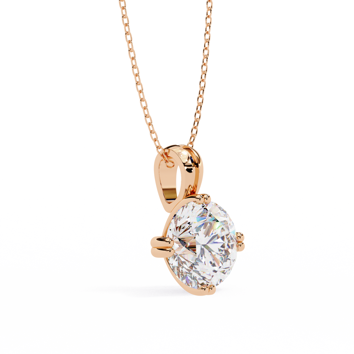 Round Lab Grown Diamond Solitaire Double Prong Four Point Pendant - View 3