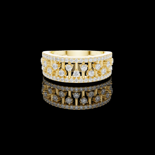 Round Cut Double Row Pave Moissanite Diamond Anniversary Band Ring