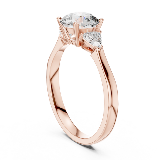 Three Stone Round Moissanite Diamond Ring With Trillion Side Stone - View 2