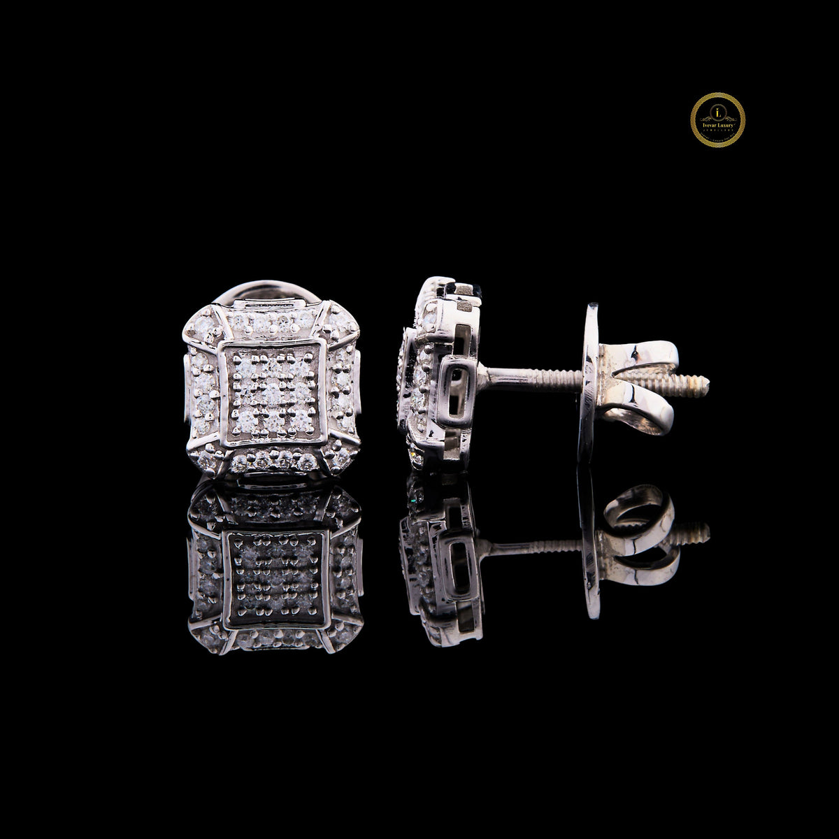 Cluster Round Cut Moissanite Diamond Stud Earrings Pave Square Design - View 2