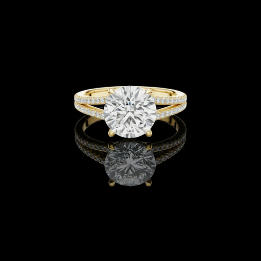 Round Cut Moissanite Diamond Split Shank Pave Setting Ring