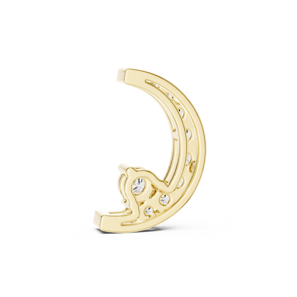 Crescent Moon Pendant with Pave Round Moissanite Diamond - View 7
