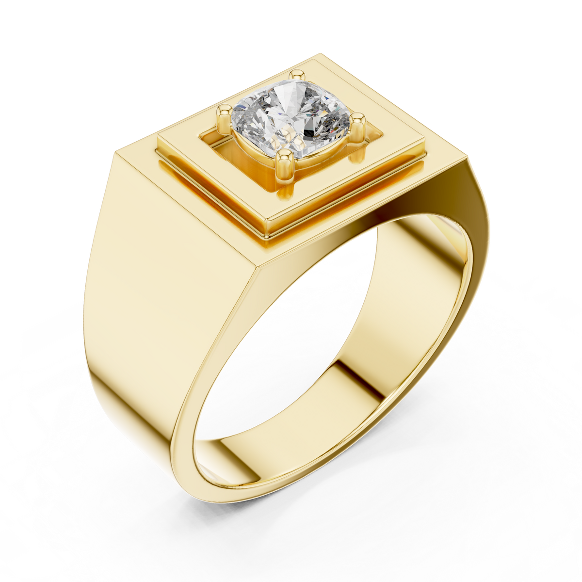 Cushion Cut Moissanite Diamond Men's Square Signet Ring - View 4