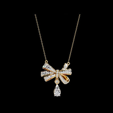 Ribbon Bow Pave Lab Grown Diamond Necklace With Pear Drop