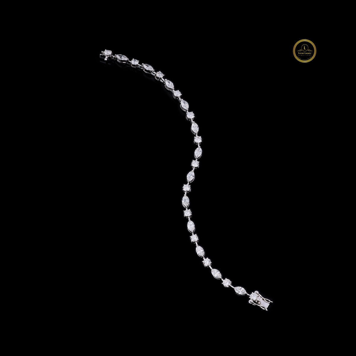Alternating Marquise and Round Lab Diamond Tennis Bracelet - View 2