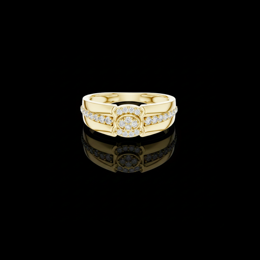 Round Moissanite Diamond Pave Halo Wide Wedding Band