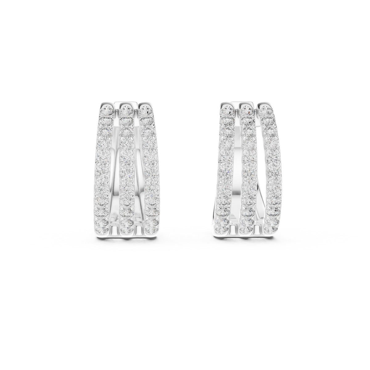 Triple Row Round Lab Diamond Hoop Earrings Everyday Statement Jewelry - View 3