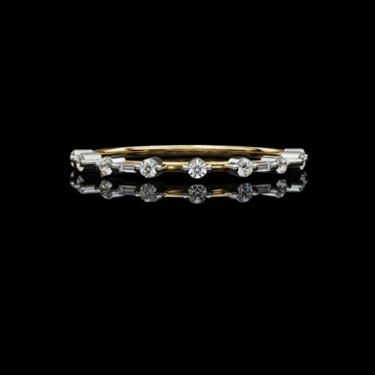 Alternating Round and Baguette Moissanite Diamond Delicate Wedding Band