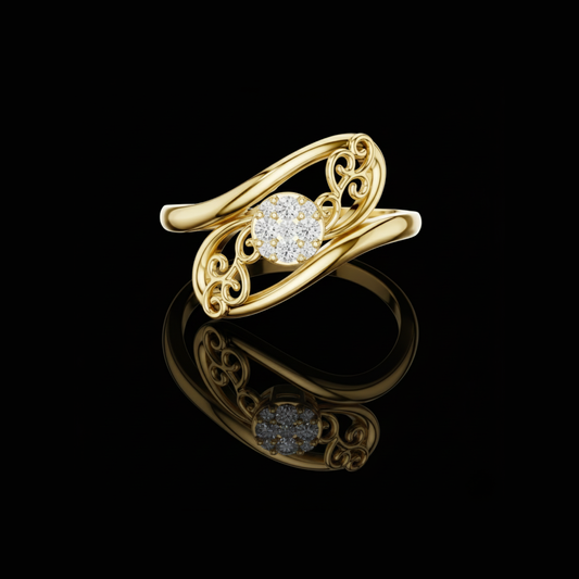 Filigree Bypass Round Cut Lab Diamond Cluster Engagement Ring
