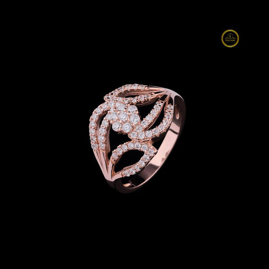 Leaf Motif Style Round Moissanite Diamond Anniversary Ring - View 2