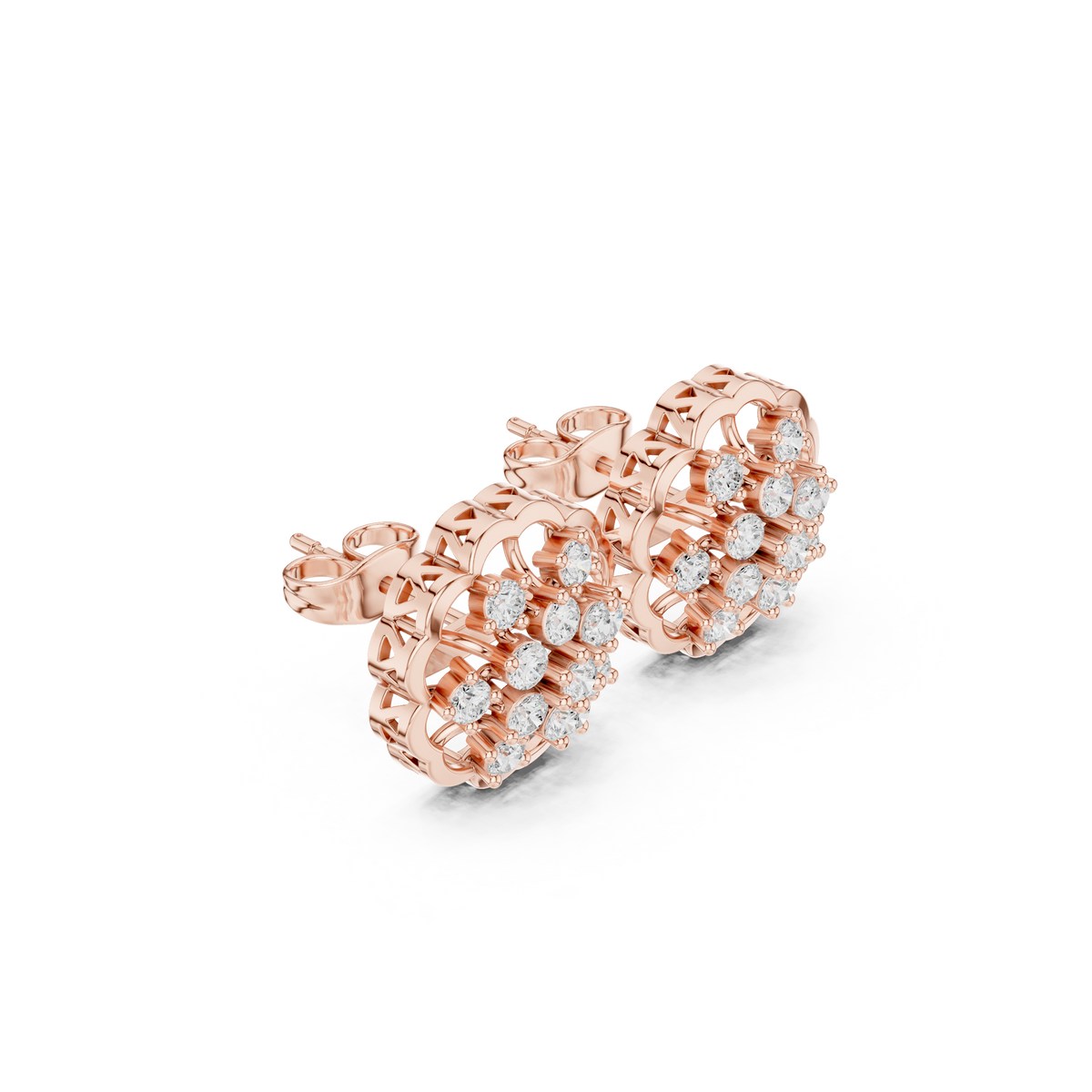 Filigree Openwork Border Round Moissanite Created Diamond Floral Cluster Earrings - View 5