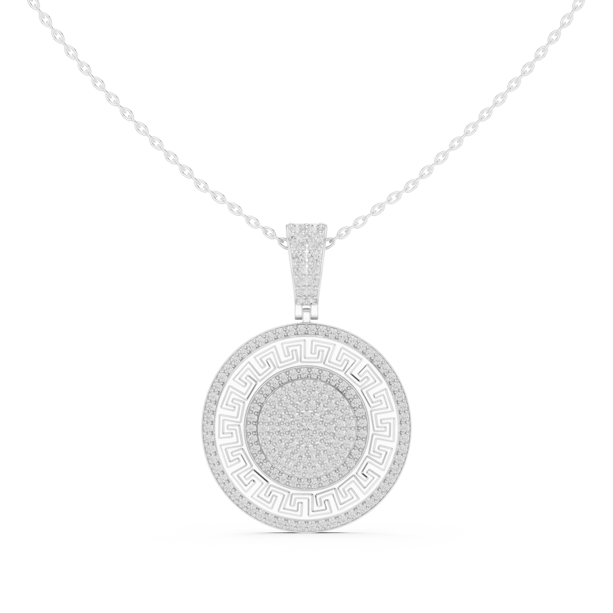 Circular Maze Motif Statement Charm Pendant Round Moissanite Diamond - View 3