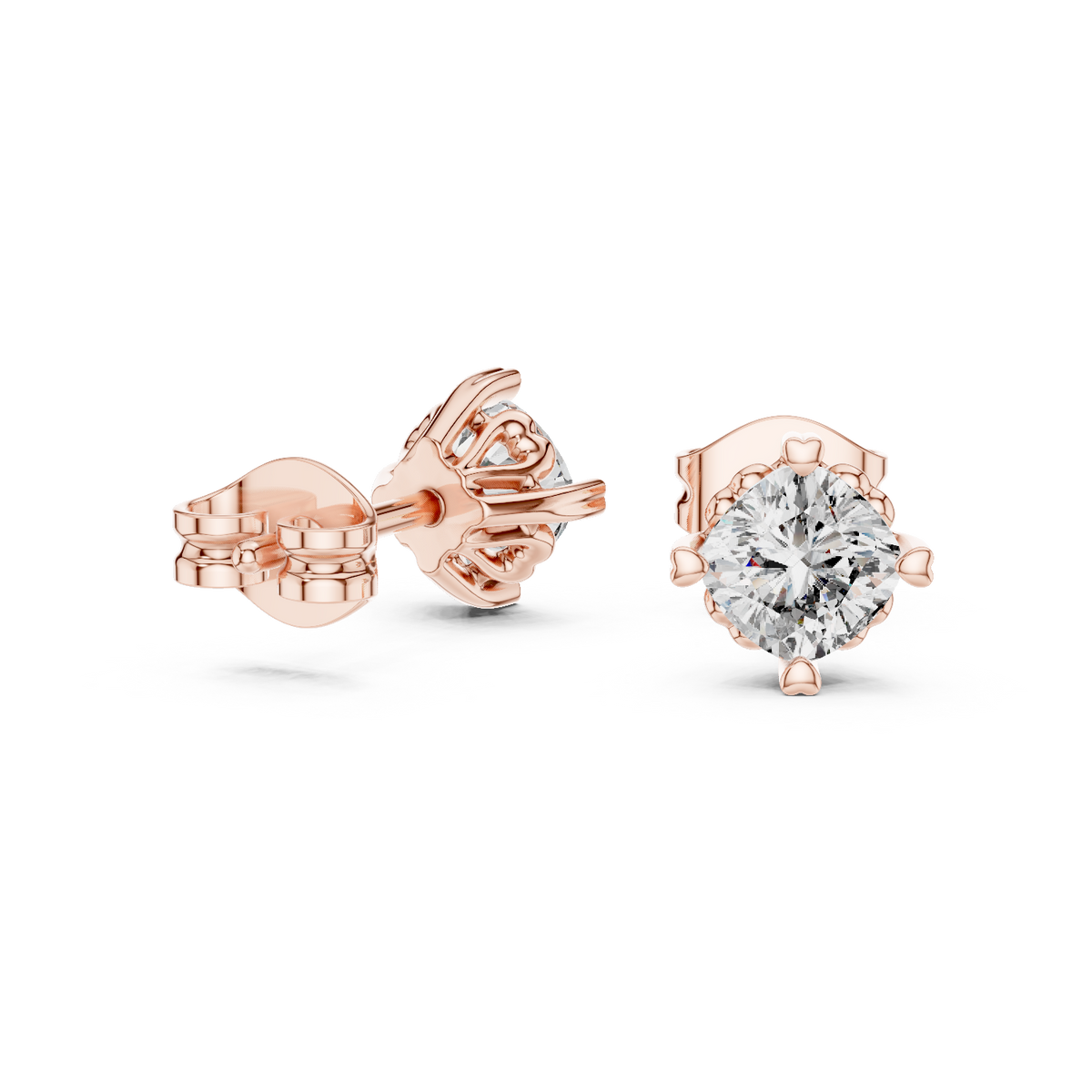 Classic Cushion Cut Moissanite Diamond Stud Earrings with Four Prong Basket Setting - View 8