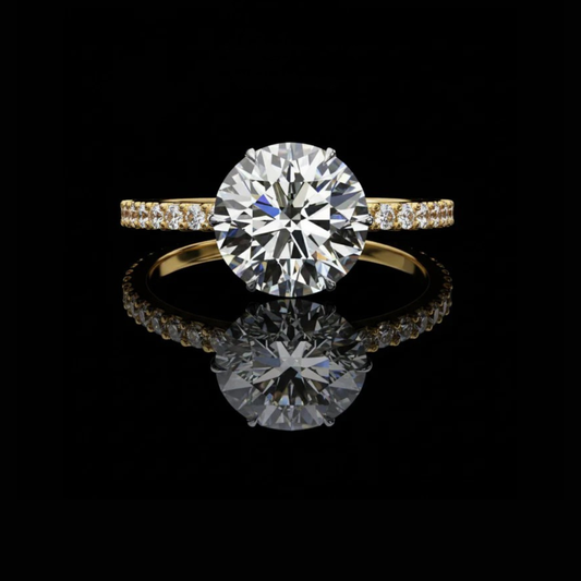 Round Cut Brilliant Moissanite Diamond Solitaire Engagement Ring Pave Band