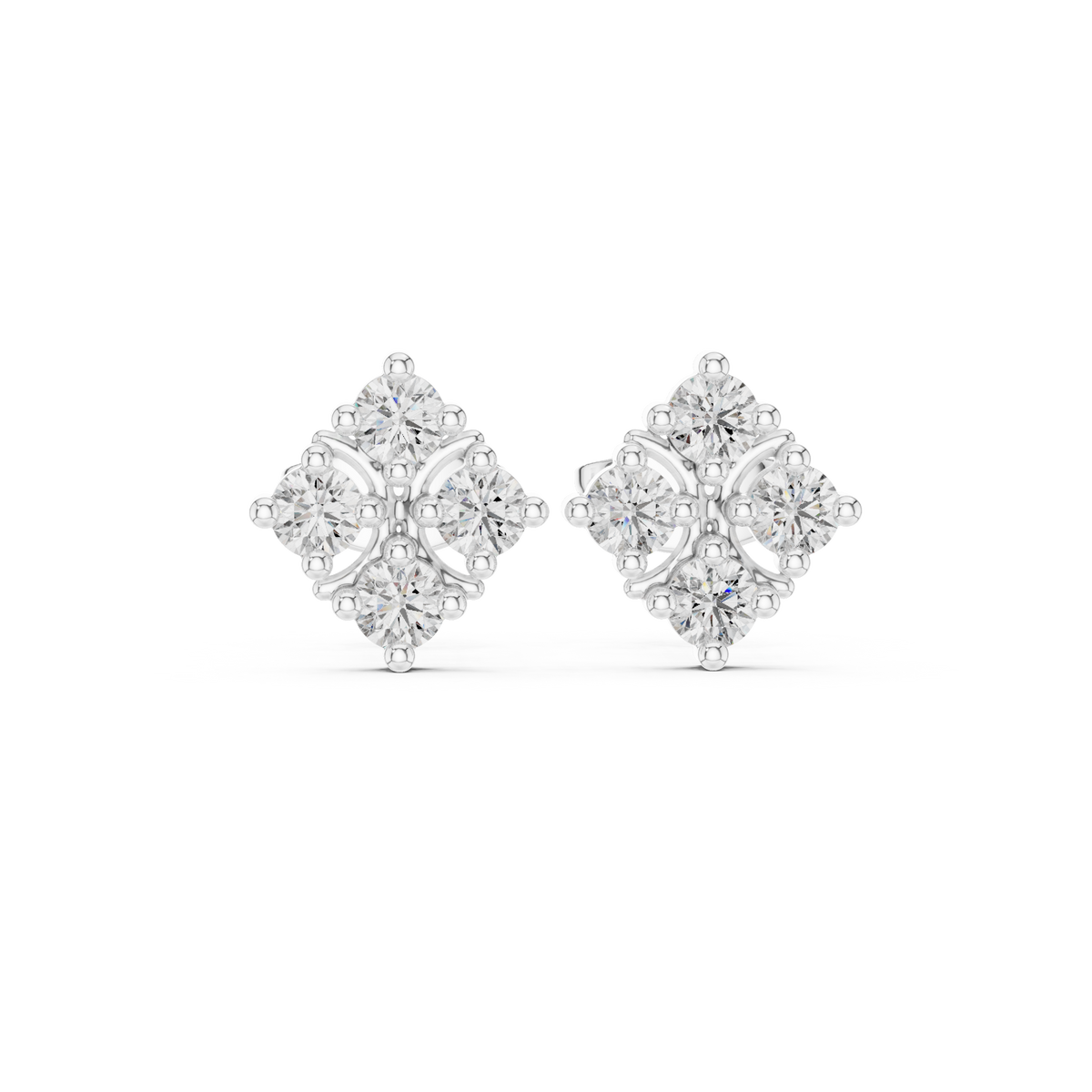 Floral Bloom Lab Diamond Stud Earrings with Round Brilliant Stones - View 3