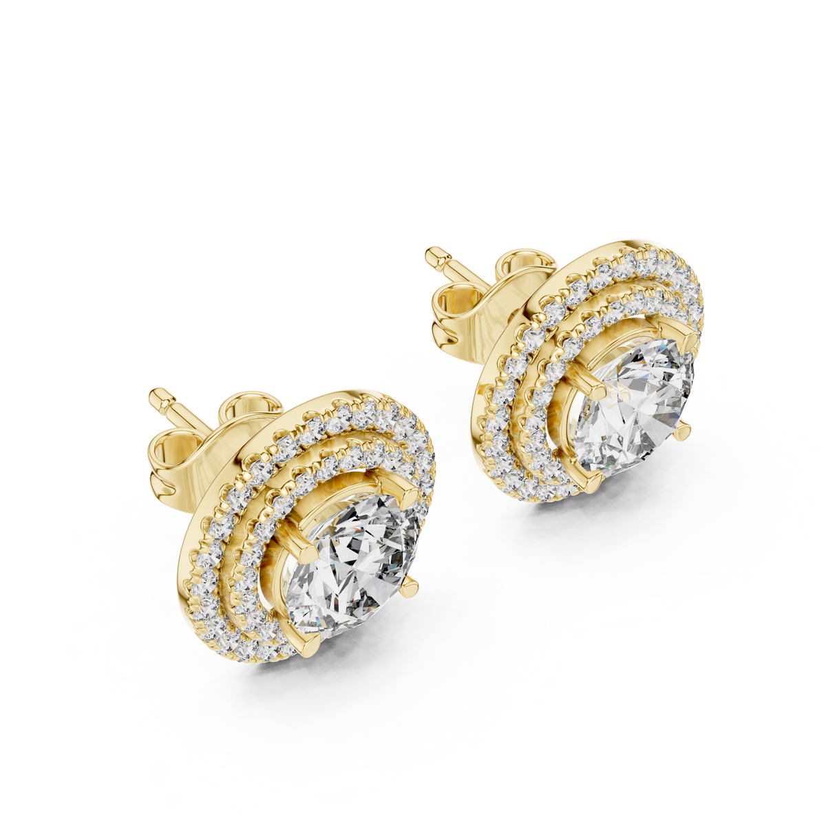 Radiant Aura Round Lab Diamond Stud Earrings with Double Halo Setting - View 2