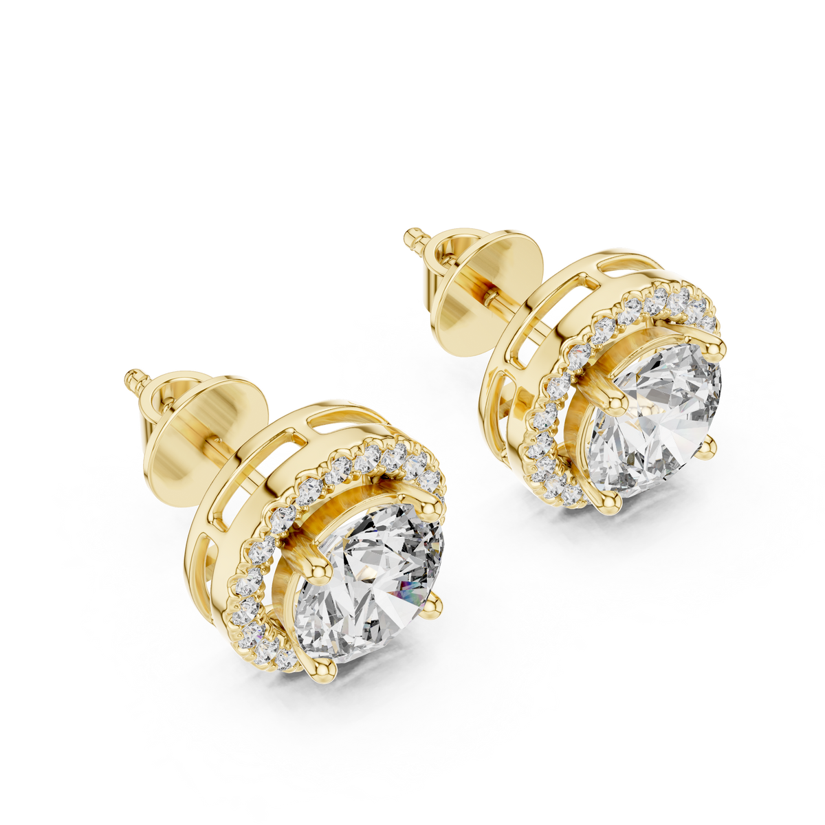 Round Cut Moissanite Diamond Floating Halo Stud Earring - View 4