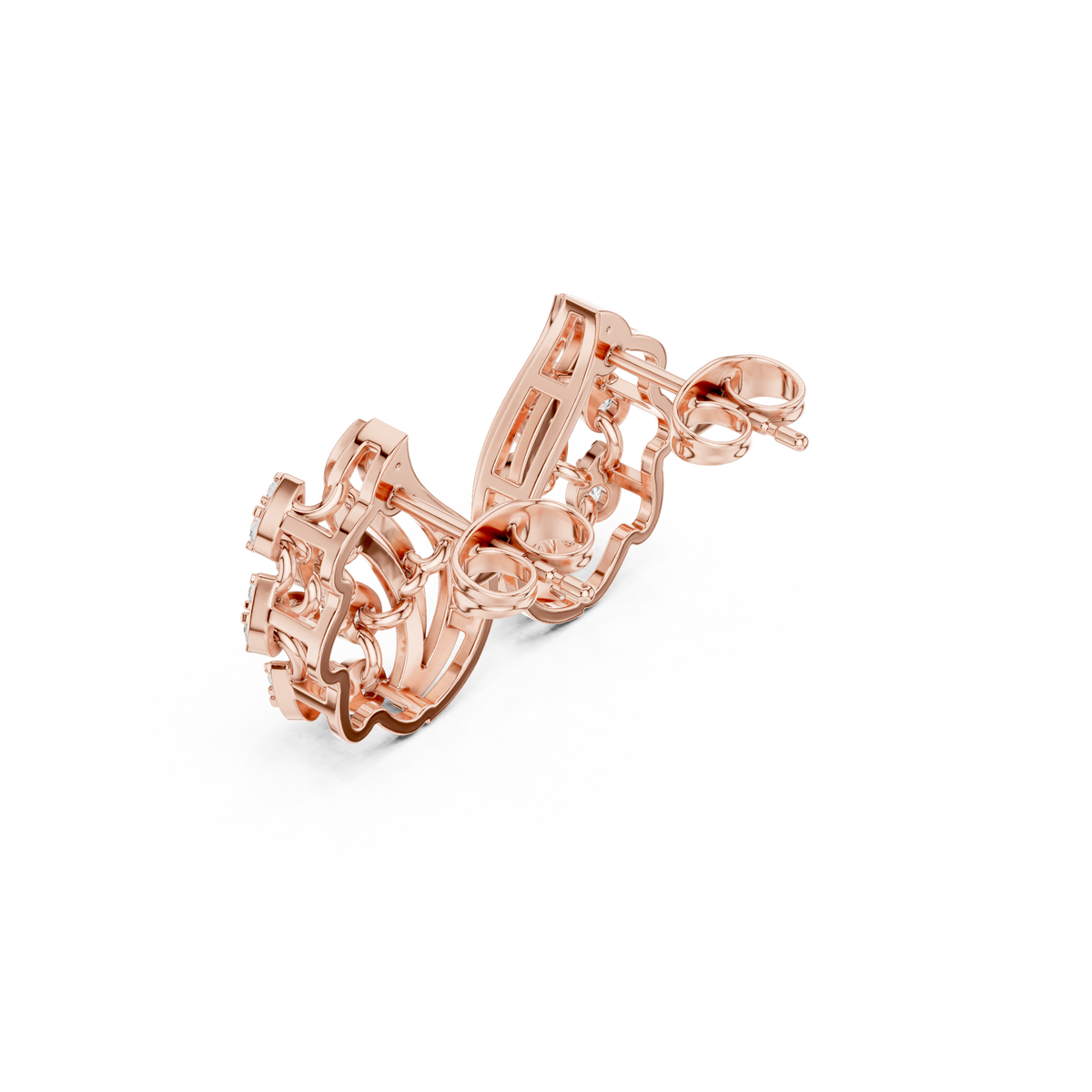 Modern Wave Round Moissanite Diamond Stud Earrings Flowing Flame Design - View 11