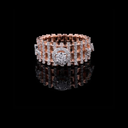 Round Moissanite Diamond Ladder Pave Statement Band