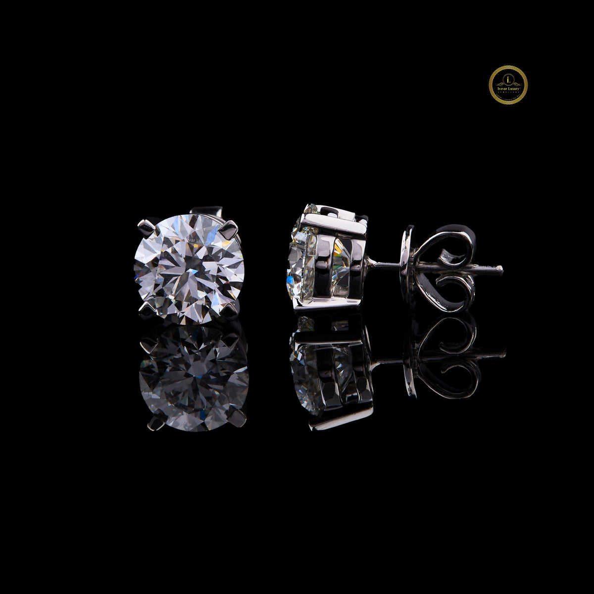Desire Round Lab Grown Diamond Stud Earrings Custom Jewelry - View 2
