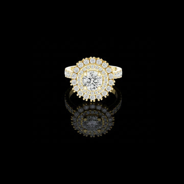 Round Moissanite Diamond Double Halo Starburst Engagement Ring