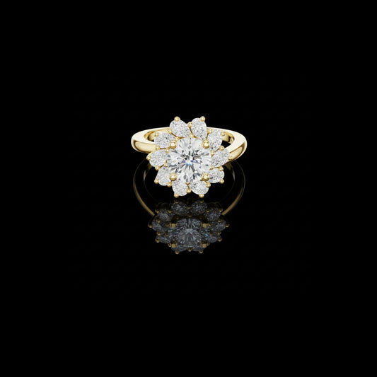 Round Brilliant Moissanite Diamond Floral Cluster Engagement Ring