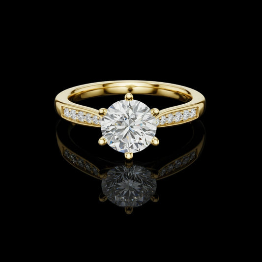Round Cut Wedding Ring With Moissanite Diamond Pave Band