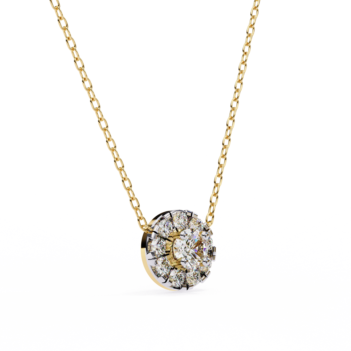 Round Moissanite Diamond Halo Pendant with Round Cluster Accent Stones - View 5