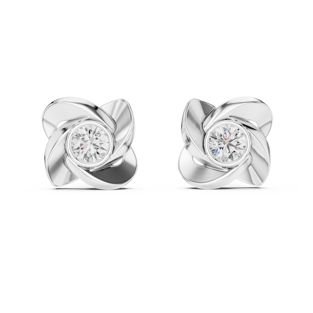 Interwoven Floral Design Round Lab Diamond Stud Earrings - View 3