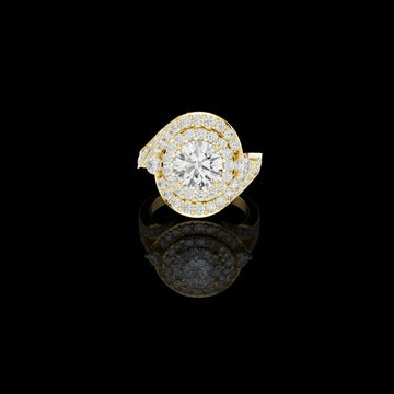 Round Cut Moissanite Diamond Swirl Double Halo Engagement Ring