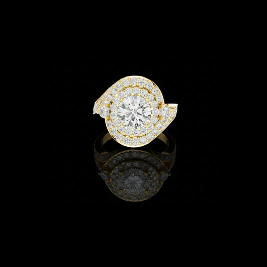 Round Cut Lab Diamond Swirl Double Halo Engagement Ring