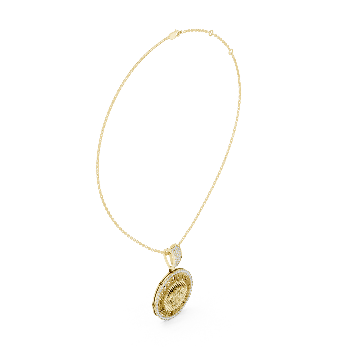 Greek Key Pattern Statement Charm Featuring Round Lab Grown Diamond - View 10